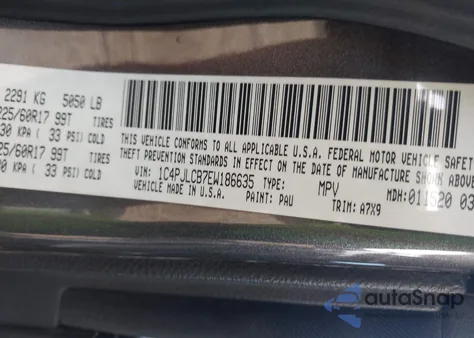 2014 Jeep Cherokee Latitude z USA, uszkodzony, nr VIN 1C4PJLCB7EW186635